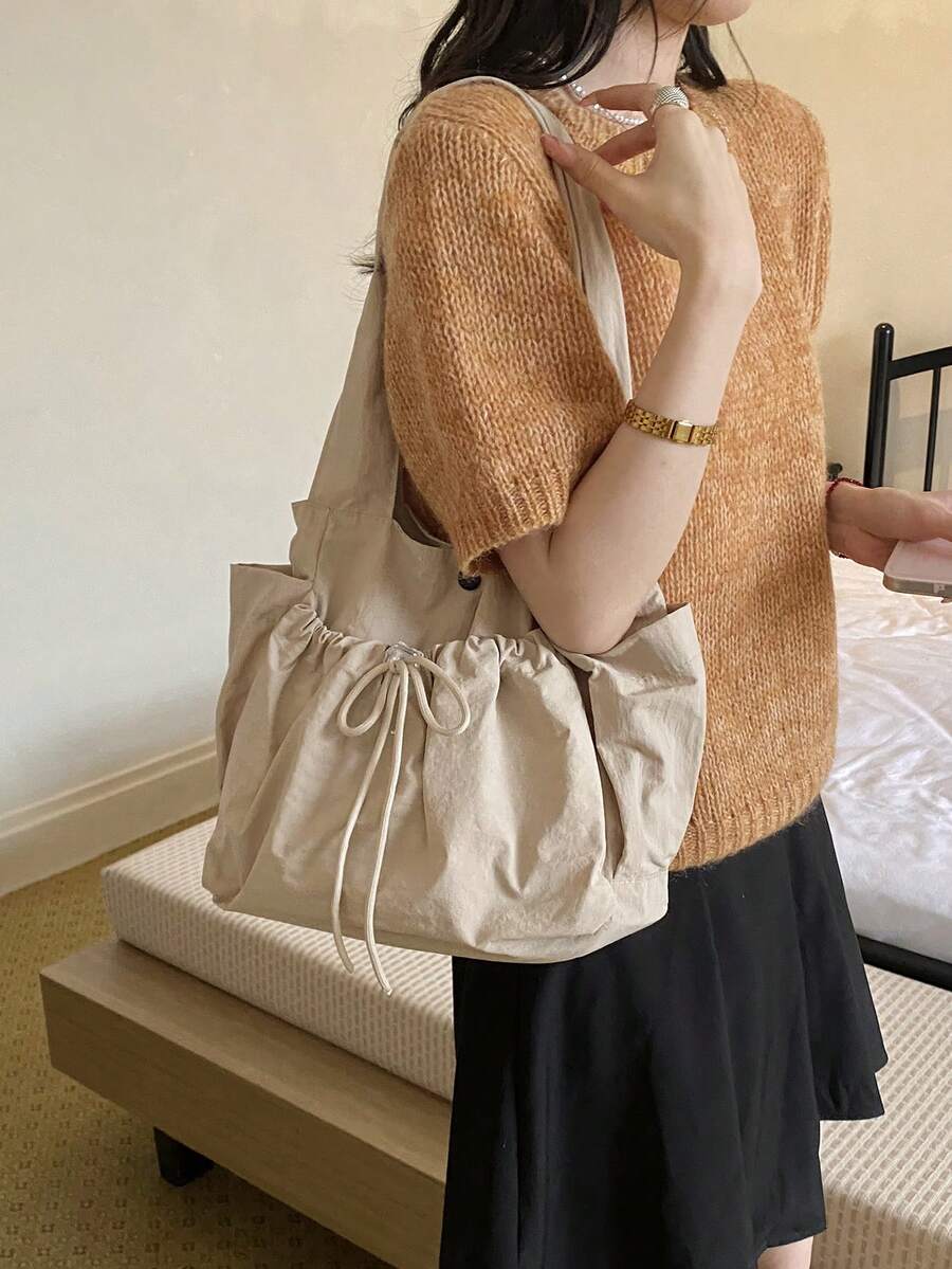 New Fashion Fabric Shoulder Bag, Large Capacity Tote Bag, Crossbody Bag For School And Commute - Khaki - View 1