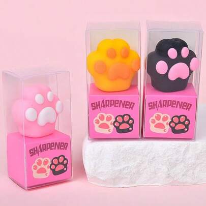1pc/3pcs Unique And Cute Cartoon Cat Paw Pencil Sharpeners For Students, Stationery Prizes For Primary And Secondary School Students. Alloy Cutter Head For Smooth And Jam-Free Sharpening. Pencil Sharpeners For Students, Ideal Holiday And Party Gifts For Kids.