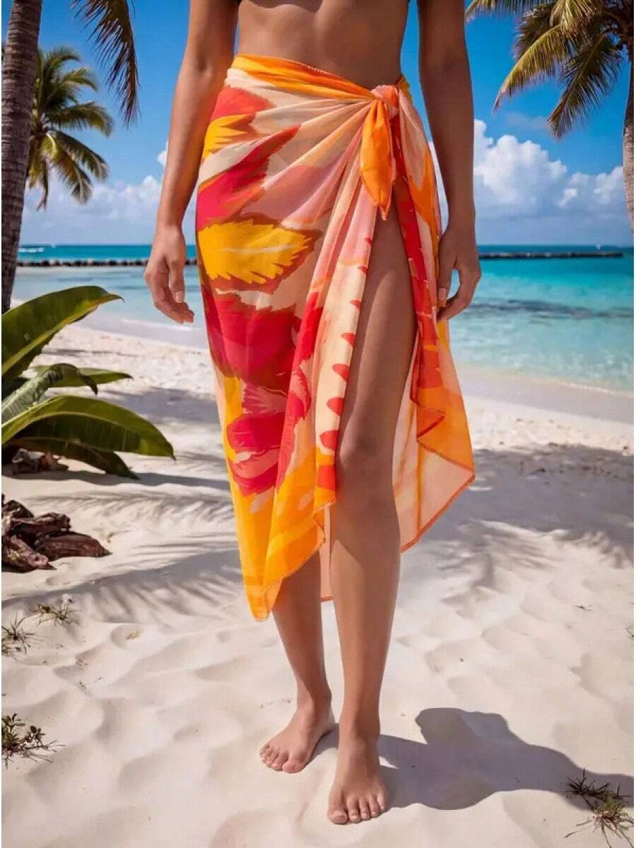 Women's Beach Sarongs Chiffon Floral Printed Pareo Swim Skirt Wraps Summer Bathing Suits Dropshipping Factory Supply - váy hoa màu hồng - Xem 1