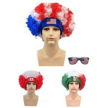2026 World Cup National Flag Color Afro Wig Colorful Funny Headwear Halloween Party Cosplay Props Football Fans Carnival Holiday Accessories - Portuguese Headband Wig + National Flag - View 5