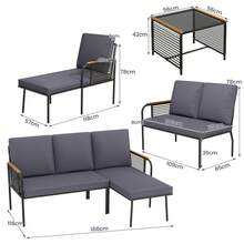 COSTWAY 3 Pieces Wicker Furniture Set, Outdoor L-Shaped Sofa Set With Cushions & Tempered Glass Side Table, Patio Rattan Corner Conversation Set With Metal Frame For Backyard, Porch, Garden, Grey - 灰色 - 查看 2