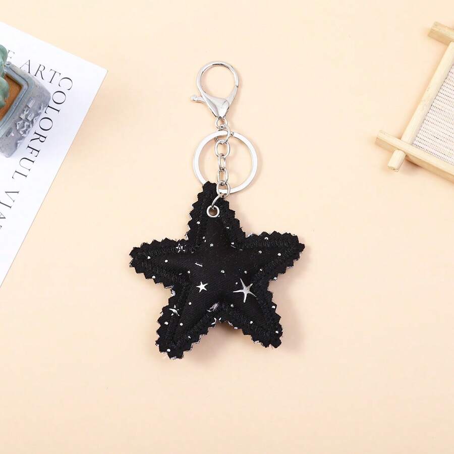 Cute Star Pendant Bag Charm Hanging Ornament Aesthetic Accent Creative Gift Kawaii Collectible Adornment Hobby Collectibles Collectible Toys Party Supplies Collection Display Storage Accessories Lace Trimmed Pink Five-Pointed Star Decor 11.5g Lightweight Silver Tone Hardware Delicate Lace Edge Rhinestone Star Detail Polka Dot Fabric Soft Padded Finish For Backpack Purse Handbag Collection Showcase Party Favors Home Display Daily Use Birthday Gift - Multicolor - View 1