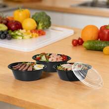 28-Ounce Black Round Meal-Preparation Container [30 Sets], Stackable Leak-Proof Food Storage Container Set, Plastic Lunch Box, Ideal Choice For Takeout Meal Preparation, Heat-Resistant, Suitable For Microwave, Dishwasher And Refrigerator, Suitable For Easter, Camping, And Picnics. - Black - View 3