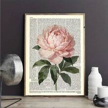 1pc Vintage Peony Dictionary Art Print, Botanical Newspaper Art, Floral Collage Wall Decor, Retro Floral Poster, Unique Gift - Multicolor - View 6