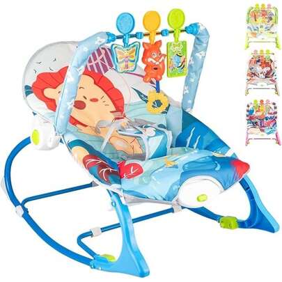 Silla Mecedora Columpio Electrica Para Bébe Portátil De Lujo Cómodo Bouncer Para Bebes Silla Acolchada Multifuncional Con Juguetes Colgante (AZUL)