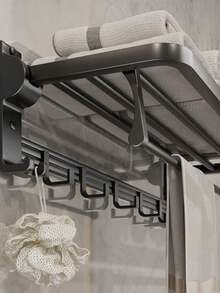 1 Giá Treo Khăn Tắm Gấp Gọn Gắn Tường 2 Tầng, Thanh Treo Khăn Tắm 2 Tầng kèm Thanh Treo Khăn và Móc Di Động, Giá Treo Khăn Tắm Bằng Nhôm Mờ Cao Cấp - Tro súng - Xem 4