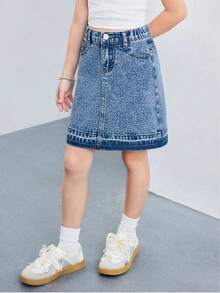 Váy denim dễ thương cho bé gái 2-8 tuổi, thiết kế tua rua, eo chun, kiểu dáng tối giản, phù hợp cho mọi mùa. - Rửa nhẹ - Xem 2