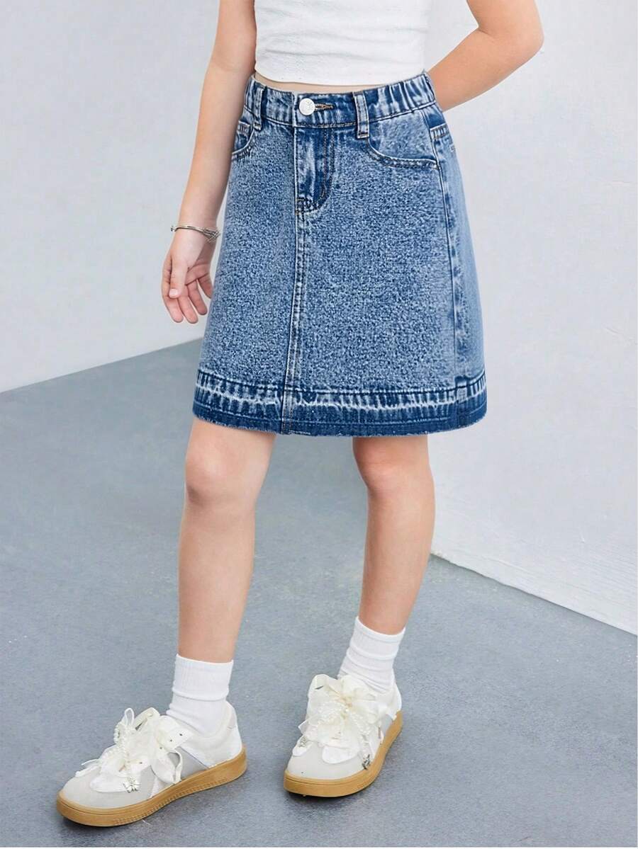 Váy denim dễ thương cho bé gái 2-8 tuổi, thiết kế tua rua, eo chun, kiểu dáng tối giản, phù hợp cho mọi mùa.