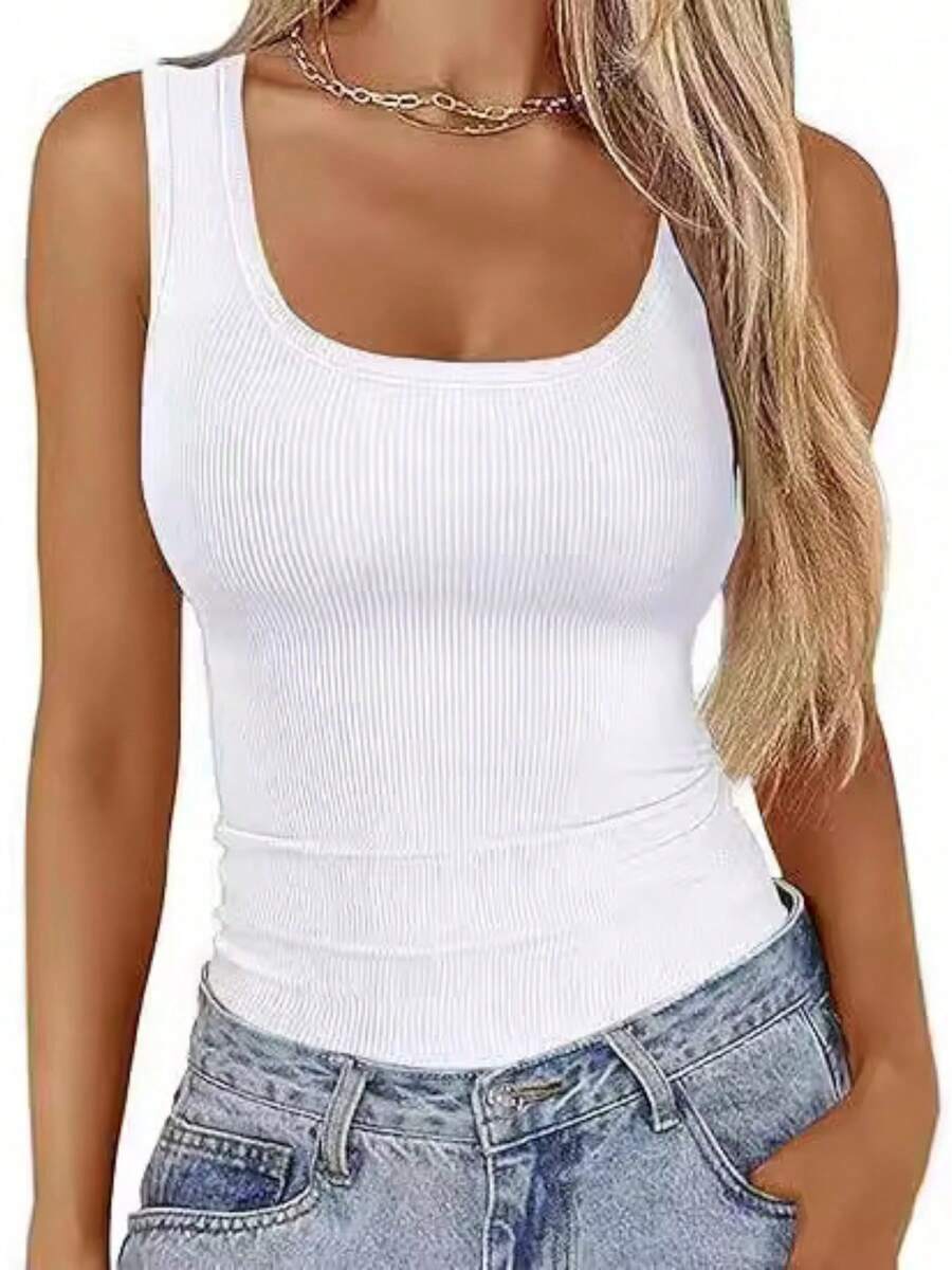 2026 Casual Clothing: Women'S Fitted Sleeveless Ribbed Scoop Neck Tops