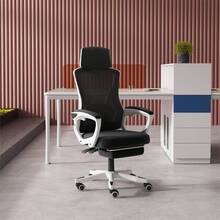 Ergonomic Office Chair With Adjustable Backrest And Footrest - Black and White - View 3