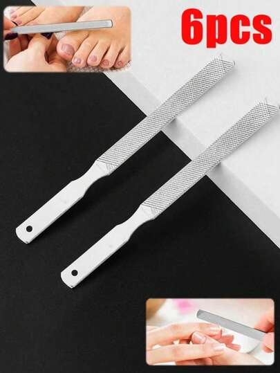 Bộ 6 dũa móng tay dày bằng thép không gỉ, hai mặt, có thể rửa sạch và bền, thích hợp cho việc tự làm móng, đánh bóng móng tay nữ, mài móng tay, đánh bóng móng chân, mút mài móng, thích hợp sử dụng tại nhà và tiệm nail (Bộ 6/3/1 chiếc)