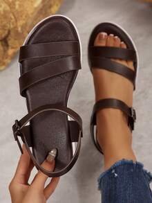 Women's Shoes For Daily Wear Commute Walking With Comfort Platform Sandals Open Toe Adjustable Strap Flatform Wedges - nâu sẫm - Xem 2