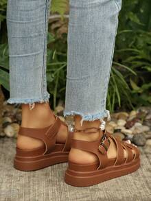 Women's Platform Thick Strap Dark Colored Fashion Sandals,Gladiator Sandals,Summer Sandals - Brown - View 7