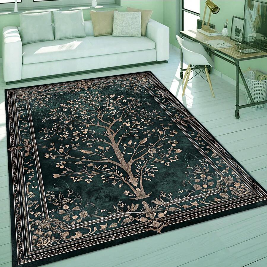 Gothic Floral Mandala Dark Area Rug, Boho Gothic Living Room Area Decor, 32*20inch /84*60inch,Perfect Choice For Gift ,Stylish And High-Quality Rugs, Perfect For  Decorations And GiftsHome Decor, The Best Choice For Gothic-Style Birthday Gifts - 黑色 - 查看 1