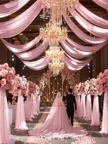 Cortina de tela de gasa blanca, adecuada para la decoración del arco de boda, cortina de ventana de ceremonia y decoración de fiestas, con drapeado estilo bufanda - rosa - Ver 3
