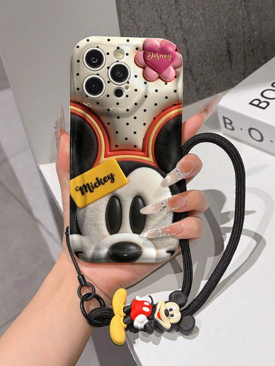 This Disney Mickey Mouse Lanyard Phone Case Is Fully Covered In TPU Material. It's Shockproof, Lightweight, And Compatible With IPhone17/16/11/13/15/15 Plus/15 Pro/15 Pro Max/12/14 Pro Max/11 Pro Max/12 Pro/12 Pro Max/13. This Phone Case Makes A Popular Birthday Gift Or Business Gift; It's Durable, Stain- And Fingerprint Resistant, And Suitable For Both Men And Women. The Set Also Includes A Mickey Mouse Phone Case And A Mickey Mouse Plush Bracelet. It's A Perfect Gift For Friends And Family. This Stylish Phone Case Is Fun, Lightweight, And Durable. IPhone17 Pro Max Phone Case, Minnie Mouse Phone Case. - trắng - Xem 1