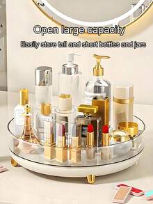 [Delivery Within 2-7 Days In The United States] Multifunctional Rotating Cosmetics Organizer - A 360-Degree Rotating Tray Designed Specifically For Skincare Enthusiasts; An Aesthetically , Cream-White Beauty Organizer Perfect For Vanity Tables, Capable Of Storing Essential Oils, Lipsticks, And Face Creams; A Practical Rotating Storage Tray-An Essential Home Accessory For Countertop And Dressing Room Decor And Organization-Suitable For Bathroom Vanities To Hold Shampoo, Conditioner, And Body Wash; And A Durable Rotating Storage Tray-A Must-Have Home Item For Organizing Condiments In Both The Bathroom And The Kitchen. - 彩色 - 查看 4