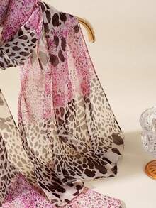 1pc Leopard & Polka Dot Print Casual Lightweight Breathable Fashion Scarf For Women, Spring/Summer,Holiday,Travel Essential - Pink - View 2