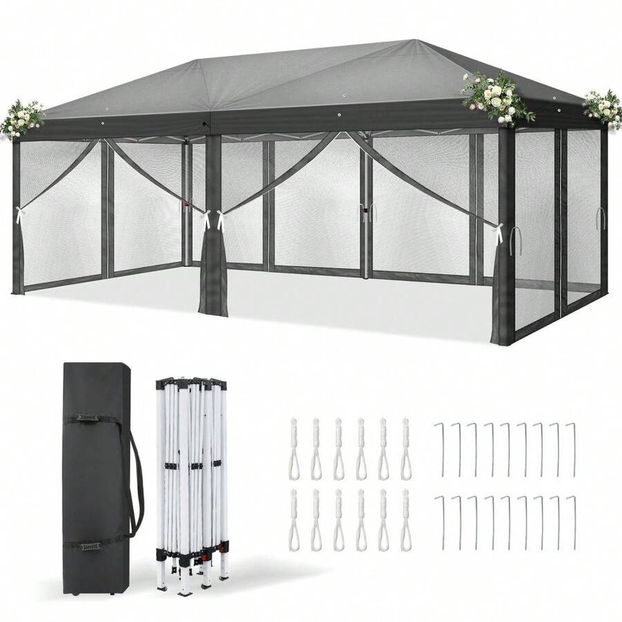 3M Pop Up Gazebo With Mesh Sides Mosquito Net For Outdoor Garden Khaki - Grey - View 1
