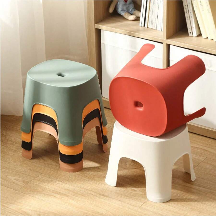 Taburete pequeño para el hogar, taburete bajo, banco para adultos, taburete de plástico, silla pequeña premium para niños - Verde oscuro - Ver 1