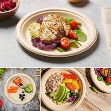 10/50pcs 6/8 Inch Thick Luxury Sugarcane Fiber Paper Plates - Reusable, Leak-Proof, Disposable, Suitable For Celebration Events - Multicolor - View 2