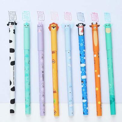 8er Set neue löschbare Stifte, geschmeidiges Schreiben, 8 löschbare Tintenfarben, thermisch löschbare Tinte, Cartoon-Tier-förmige Gehäuse, 0,5 mm Spitzen, wasserfest, verschmierungsfest, hitzebeständig, inklusive Radiergummi, geeignet zum Schreiben, Zeichnen, Skizzieren, Büro, Tagebuch, Geschenke zum Schulanfang, Lehrertag, Muttertag, Geburtstag, Kindergeburtstag, Schreibwaren