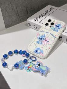 Disney Has Authorized, Phone Case - Chain Set, The Stitch Lilo & Stitch Phone Case Plus A Silicone 3D Or Fluffy Style Stitch Bracelet With Metallic Ring Removable Bracelet, Stitch And Angel Pattern, Compatible With Iphone 17/16/15/14/13/12/11/XS/XR/X Plus Pro Max, Wavy Design Phone Case For Girl, A Stylish Cartoon Summer Phone Case, The Perfect Gift Choice, Phone Protection, Durable Phone Cover, Great Gift For Friends And Family - 白色款式B - 查看 6