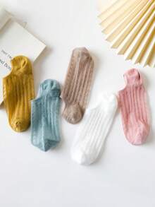 5 Pasang Kaos Kaki Wanita Silikon Anti Selip Tak Terlihat, Kaos Kaki Jala Warna Polos Pendek Tipis Bernapas Lembut Tak Terlihat untuk Musim Panas (Tanpa Karton) - MultiWarna - View 5
