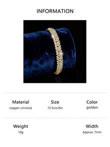1 chiếc Vòng tay bằng đồng lúa mì đính đá Cubic Zirconia cổ điển thời trang & thanh lịch, thích hợp cho nhiều dịp, tiệc tùng & trang phục hàng ngày của phụ nữ, quà tặng trang sức giá cả phải chăng - lúa mì - Xem 17