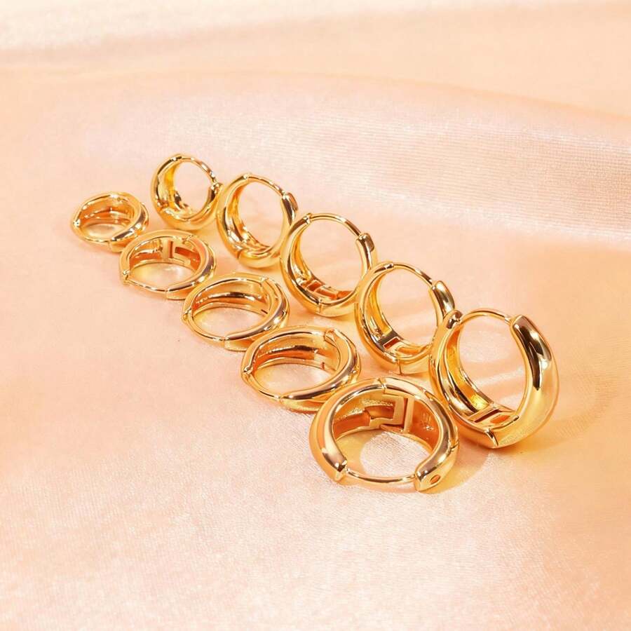 5 paires de boucles d'oreilles minimalistes dorées dormables, boucles d'oreilles simples en forme de créoles pour oreilles percées, polyvalentes pour le travail et le port quotidien - Doré - Voir 1