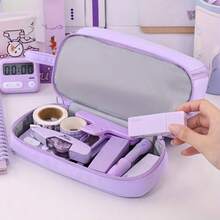 Customized Logo Macaron Color Double-Compartment Multi-Functional Pencil Case, Large Capacity Round Cylinder Pen Bag, Dirt-Resistant School Supplies Pouch, Cute & Practical Student Stationery Storage Box, Versatile Stationery Bag, Durable & Minimalist Back-To-School Gift, Healing Stationery Pouch, Suitable For Class, Commute, Dorm - Multicolor - View 6