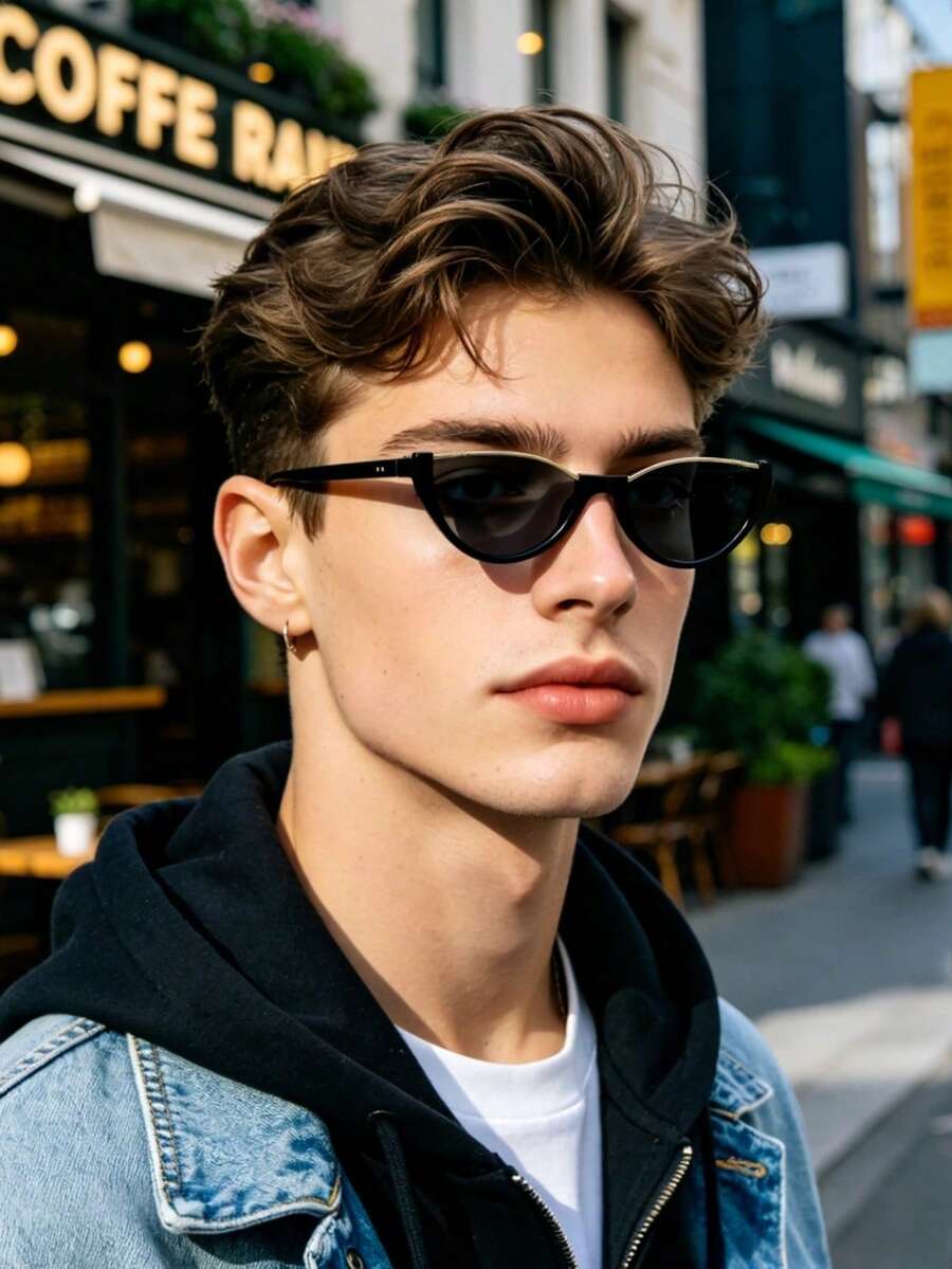 1 pieza Gafas de moda para hombre con montura de media concha de estilo de vanguardia de diseño de nicho, estilo callejero, adecuadas para fiestas, reuniones, salidas, vacaciones, de verano - Multicolor - Ver 1