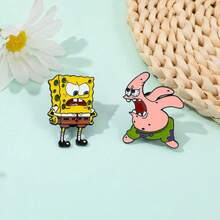 SpongeBob SquarePants Bộ 1/2 ghim cài áo hình nhân vật hoạt hình, ghim cài men sáng tạo, phụ kiện trang sức, huy hiệu kim loại, quà tặng. - Một kích thước - Xem 11