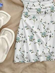 Floral Print Halter Neck Jumpsuit Dress, Fashionable & Elegant, Suitable For All Seasons, Youth Summer Outfit - Multicolor - View 3