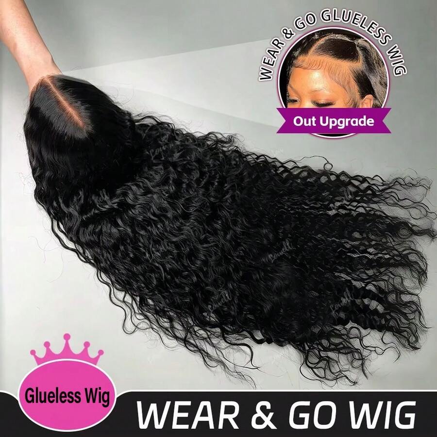 Wear And Go Glueless Human Hair Wig 13x4 HD New Upgraded No Glue Deep Wave Lace Front Wigs Human Hair Pre Plucked Wet And Wavy Lace Front Wig Human Hair For Women With Baby Hair Natural Black Color - Natural Black - Xem 1