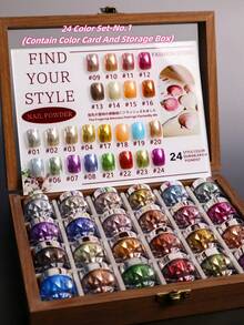 24 Colors Mirror Nail Powder, Ultra Shiny 24pcs Set, DIY Nail Art Accessories, Party/Holiday Gift Nail Decorations, Nail Sequin Powder, Create Ultimate Glossy Finish (Includes Storage Box And Color Card Display Board) - Multicolor - View 11