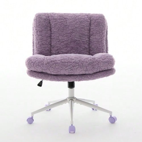 Office Chair With A Wider Seat Of 67 Cm (26.4 Inches), Home Office Chair With Metal Base And Faux Rabbit Fur, Adjustable Swivel Desk Chair, Vanity Chair (Violet), DE1875VT - Purple - View 1