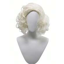 Cosplay Wig For Women, Fluffy Light Blonde Short Curly Wig, Hand-Rolled Retro Style Wig For Holiday Party & Halloween Costume - Ivory White - View 7