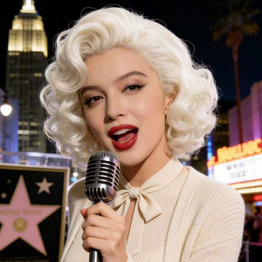 Cosplay Wig For Women, Fluffy Light Blonde Short Curly Wig, Hand-Rolled Retro Style Wig For Holiday Party & Halloween Costume - Ivory White - View 1
