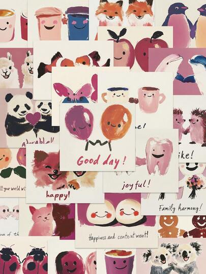 YWWBLD 50pcs Cute Hand-Drawn Valentine's Day Cards Stickers For Laptop, Suitcase, Scrapbook, Storage Box, Decor DIY Stickers