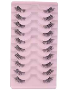 10 Pairs Fluffy 3D Faux Mink Half Eyelashes, Natural Curly Look, Suitable For Daily Wear - Black - View 5