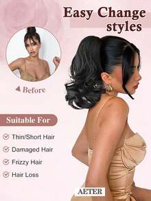Short Curly Ponytail Wig Hair Clip Casual Daily Outing Drawstring Roman Curly Ponytail Wig Hair Clip, Claw Clips - Multicolor - View 6