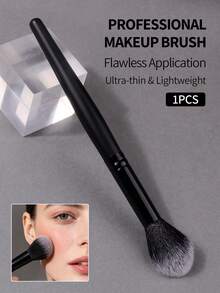 1pc Black Angled Blush Brush, Wooden Handle Highlighter Brush, Face Contour Powder Brush - Black - View 3