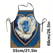 1pc Blue & White Rose Print Apron - Suitable For Kitchen, Living Room, Dining Room, Hotel, Outdoor BBQ, Etc. Made Of 100% Polyester, Machine Washable & Hand Washable - Multicolor - View 7