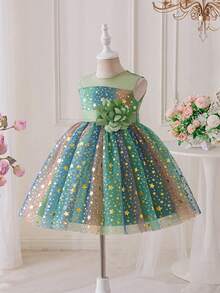 Trang phục ông già Noel cho bé gái, trang phục Halloween, váy dự tiệc năm mới, váy công chúa biểu diễn piano với nơ voan, váy xanh hoàng gia cho bé gái dự tiệc, váy công chúa cưới cho bé gái, trang phục sinh nhật. - Màu xanh Bạc hà - Xem 4