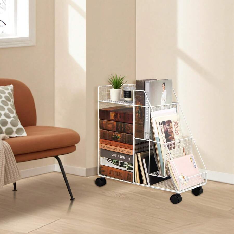 Compact Rolling Iron Storage Cart Under Desk Organiser For Home Office - White - View 1