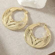Lightweight Luxurious Hollow Hoop Earrings With Golden Thread, Versatile Earrings Suitable For Women's Festive Occasions And Banquets - Yellow - View 3