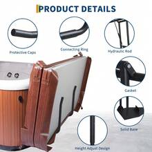 Elevador ajustable para cubierta de jacuzzi – Asistencia hidráulica – Operación por una sola persona – Brazos en U plegables que ahorran espacio – Instalación fácil bajo el borde – Compatible con la mayoría de spas y jacuzzis, de 69" a 96" – Accesorio práctico para spa - Barra de gas individual con ancho de 53,1" a 92,5" - Ver 4