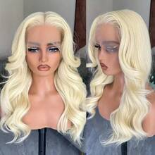 13x4 Lace Front Wig With Bangs, 200 Density HD Lace Frontal, Wavy Human Hair, Premade Hairline, Tangle-Free, Suitable For Daily Wear, Party, Wedding - Blonde Mix - S613 - View 6