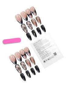 24pcs Almond Shaped Matte Nail Stickers, With Subtle Mature Style And Retro Elegance, Leopard Print Design, Suitable For Daily Commute, Gatherings And Casual Occasions - Multicolor - View 4